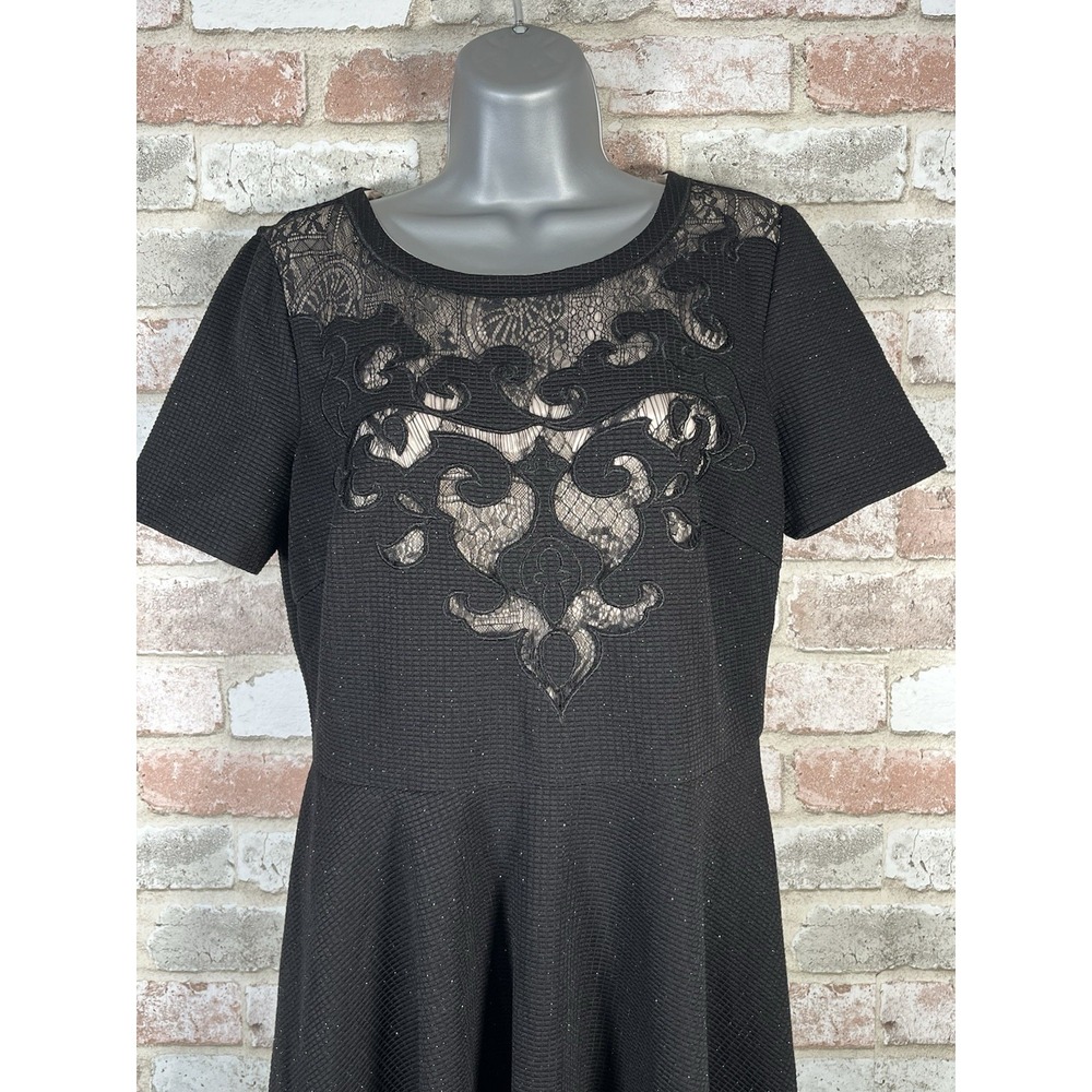 Belle Badgley Mishka Black Dress Size 10 Skater Fit‎ & Flare Lace Front - Picture 2 of 10